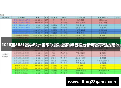 2020至2021赛季欧洲国家联赛决赛阶段日程分析与赛事备战建议